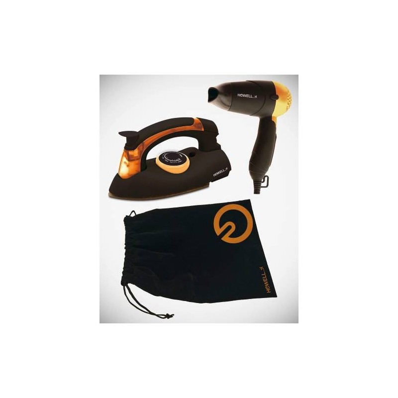 HOWELL Set da viaggio Asciugacapelli e mini ferro con borsa