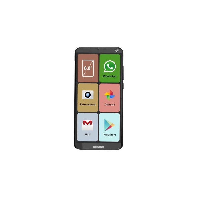 BRONDI AMICO SMARTPHONE XL, NERO per Anziani 4G LCD 6 WHATSAPP, SKYPE, GPS, BASE DI RICARICA BRONDI AMICO SMARTPHONE XL, NERO per Anziani 4G LCD 6 WHATSAPP, SKYPE, GPS, BASE DI RICARICA