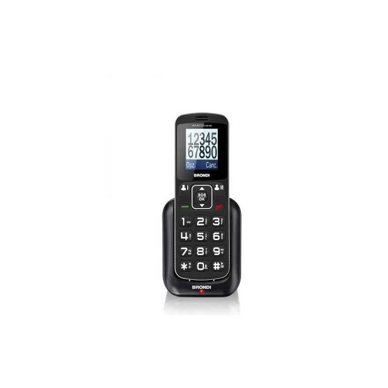 BRONDI AMICO HOME ITALIA NERO per anziani TASTI GRANDI, Audio amplificato, Vivavoce, tasto SOS, Torcia, Dual Sim