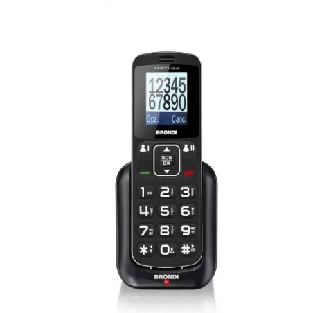 BRONDI AMICO HOME ITALIA NERO per anziani TASTI GRANDI, Audio amplificato, Vivavoce, tasto SOS, Torcia, Dual Sim