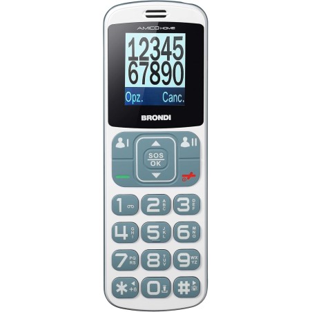 BRONDI AMICO HOME ITALIA BIANCO/GRIGIO per anziani TASTI GRANDI, Audio amplificato, Vivavoce, tasto SOS, Torcia, Dual Sim